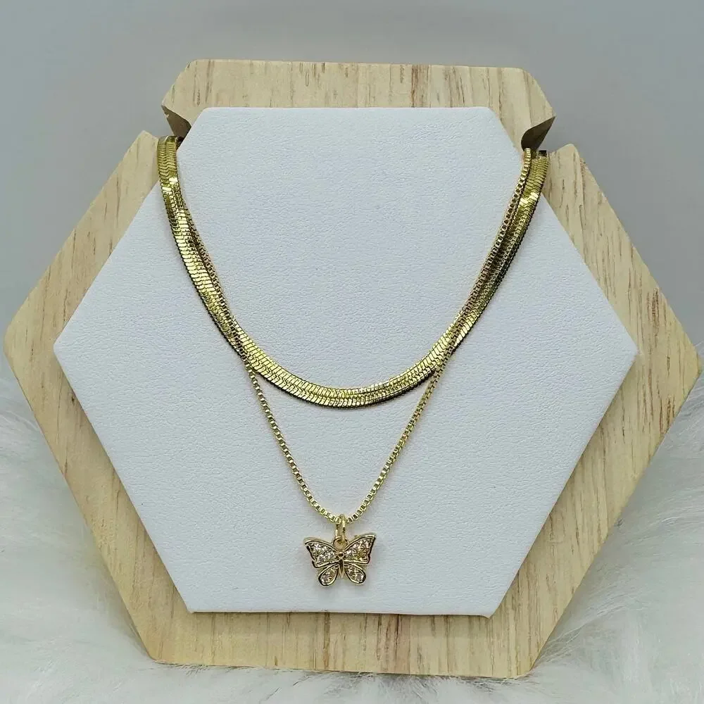 Butterfly Layered Necklace in Gold